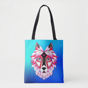 Bolso De Tela Polígono de cabeza de lobo rosa-24531