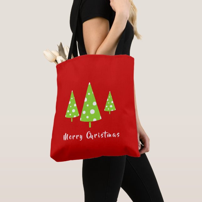 Bolso De Tela Polka Blanco Lime Dots Los Árboles de Navidad (Detalle)