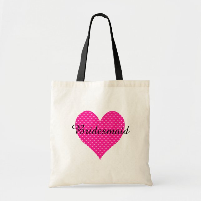 Bolso De Tela Polka blanco lindo con el corazón rosado profundo (Frente)