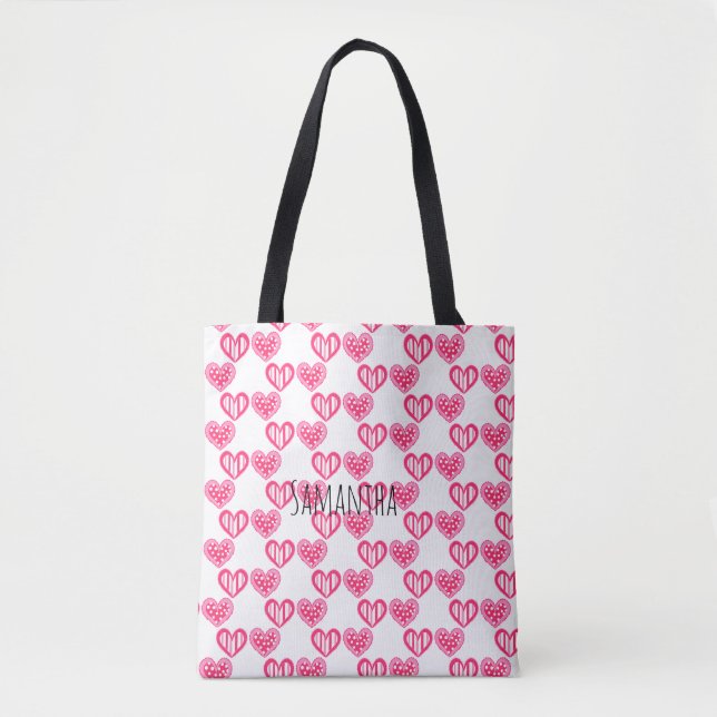 Bolso De Tela Polka Dot And Stripes Hearts (Anverso)