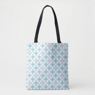 Bolso De Tela Polka pega retro azul rosado blanco