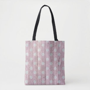 Bolso De Tela polka rosa y blanca de madera rústica