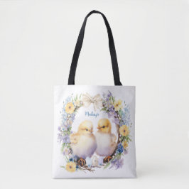 Bolso De Tela Pollito de Pascua Personalizado Acuarela