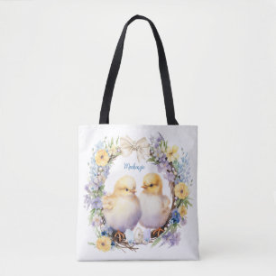 Bolso De Tela Pollito de Pascua Personalizado Acuarela