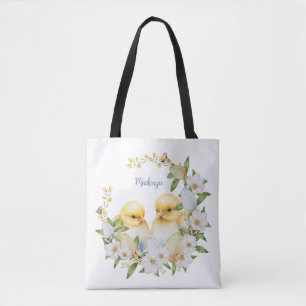Bolso De Tela Pollito de Pascua Personalizado Acuarela