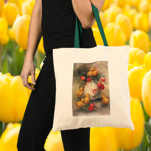 Bolso De Tela Pollitos de Pascua antiguos, huevo con flores de t