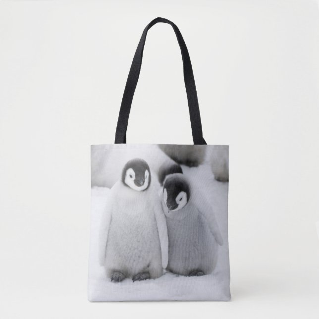 Bolso De Tela Pollitos de pingüino del emperador sobre hielo en  (Anverso)