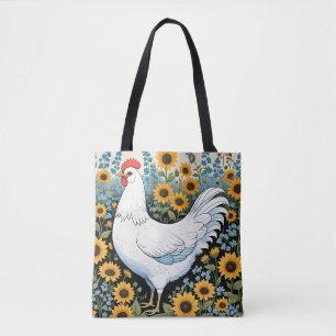 Bolso De Tela Pollo blanco y girasoles