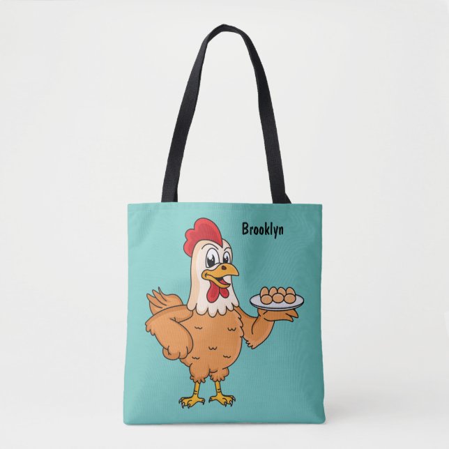 Bolso De Tela Pollo con huevos en plato de dibujos animados (Anverso)