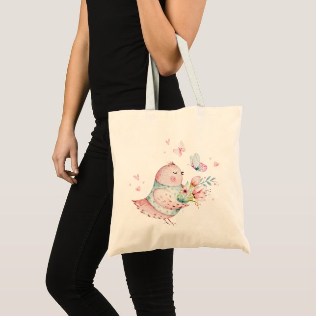 Bolso De Tela Pollo de Pascua con flores y mariposas (Anverso (producto))