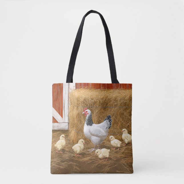 Bolso De Tela Pollo Sussex Mama Hen y Chicas (Anverso)