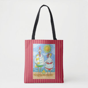 Bolso De Tela POLLOS DEL MAR, FUNNY PERSONALIZADO TOTE BAG Red