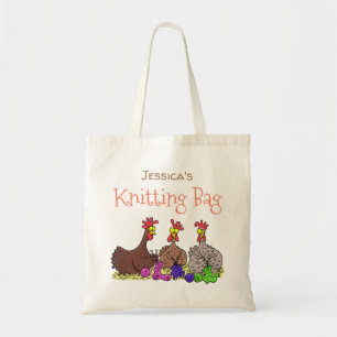 Bolso De Tela Pollos divertidos tejiendo ilustracion personaliza