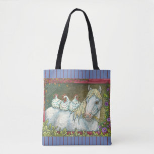 Bolso De Tela POLLOS EN EL ESTABLE, HORSE TOTE BAG Blue