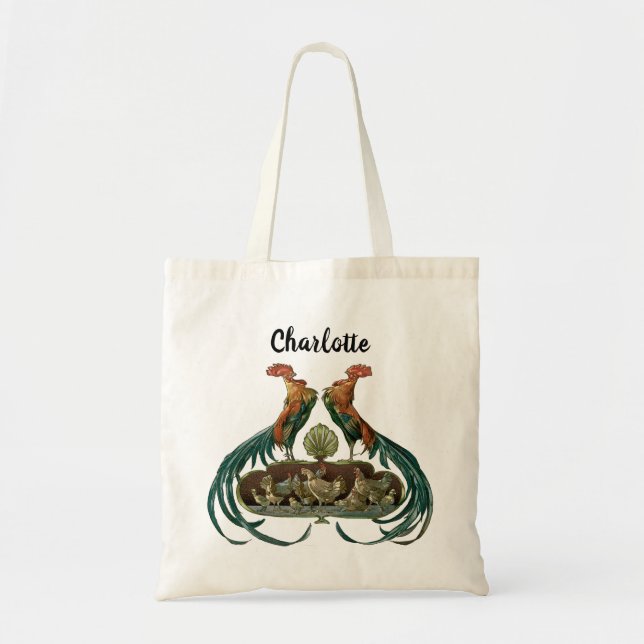 Bolso De Tela Pollos y gallos de estilo Art Nouveau (Frente)