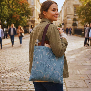 Bolso De Tela Polvo Botánico Celestial Boho de Lona Azul Terroso