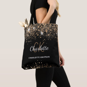 Bolso De Tela Polvo de purpurina de oro negro monograma iniciale