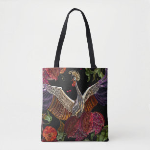 Bolso De Tela Pomegranate Crane Rosas: Bordados