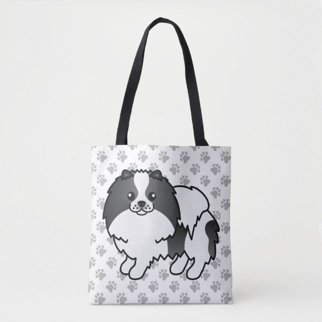 Bolso De Tela Pomerania de color negro de dibujos animados Perro (Anverso)