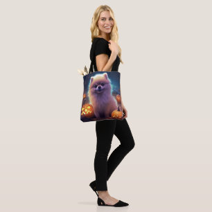 Bolso De Tela Pomerania de Halloween con calabazas aterradoras