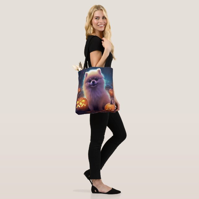 Bolso De Tela Pomerania de Halloween con calabazas aterradoras (Puesto)