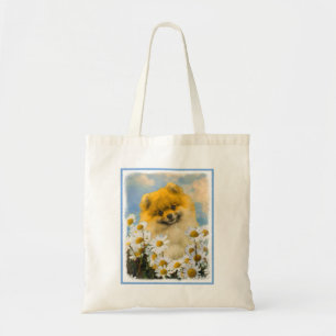 Bolso De Tela Pomerania en pintura de Daisies - Arte de perro or