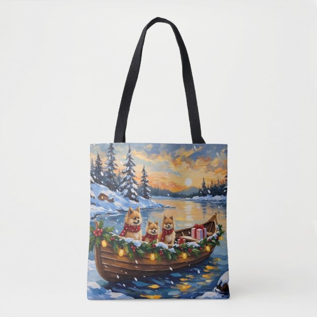 Bolso De Tela Pomeranian Christmas Boat Holiday (Anverso)