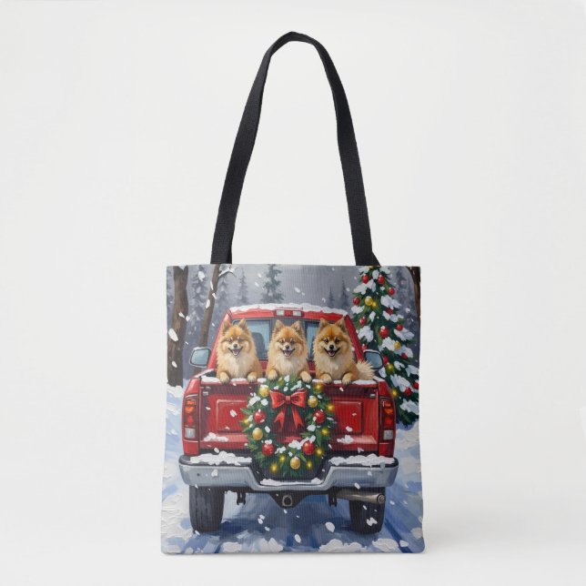 Bolso De Tela Pomeranian Christmas Red Truck Holiday Gift (Anverso)