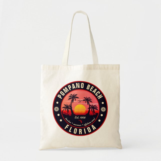 Bolso De Tela Pompano Beach Florida Retro Sunset Souvenir 80 (Frente)