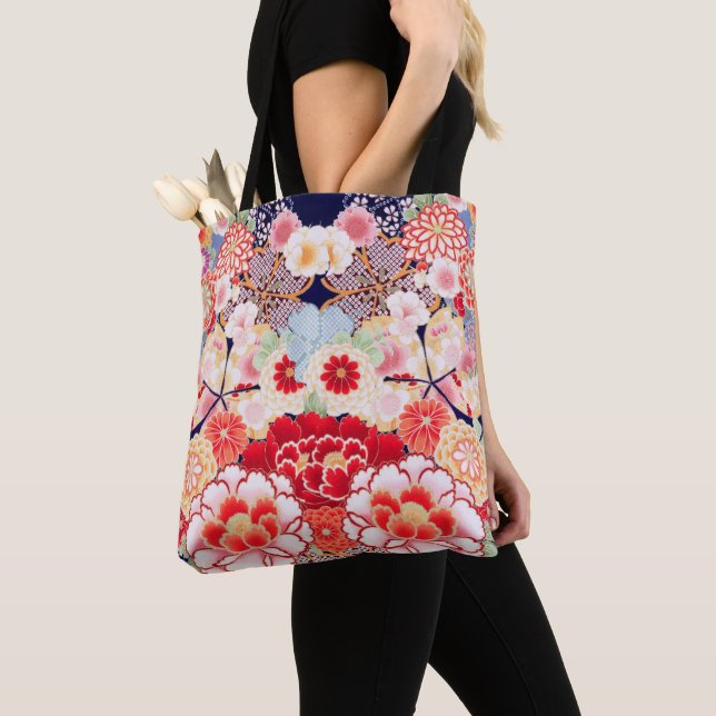 Bolso De Tela PONENTE DE FLORES BLANCOS ROJOS, Rosas floridos ja (Detalle)