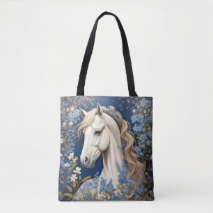 Bolso De Tela Pony Blanco Elegante Y Olvidadme-Nots