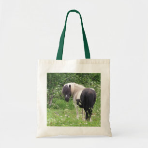 Bolso De Tela Pony de pintura negra y blanca en hierba y flores