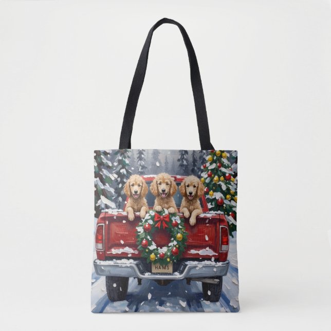 Bolso De Tela Poodle Christmas Red Truck Holiday (Anverso)