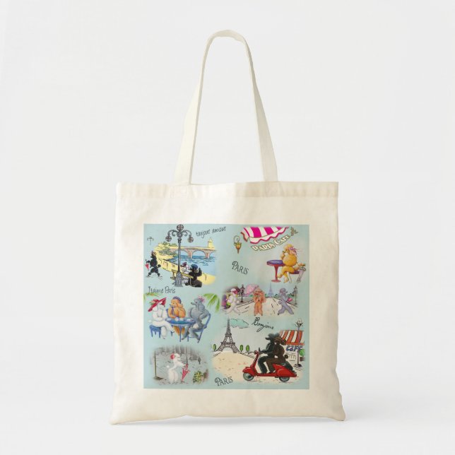 Bolso De Tela Poodle Collage Paris (Frente)