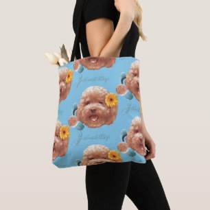 Bolso De Tela Poodle de juguetes con flores y Ilustracion de tel