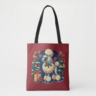 Bolso De Tela Poodle Navideño Retro Antiguo Vacaciones Perro de 