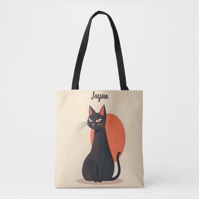 Bolso De Tela Pop Art Black Cat Naranja Sun (Anverso)