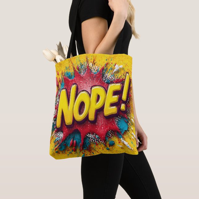 Bolso De Tela Pop Art Illustration with Bold Yellow 'NOPE (Detalle)