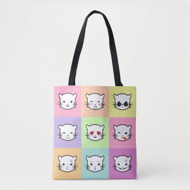 Bolso De Tela Pop Art Kawaii Cat Emoji Mix (Anverso)