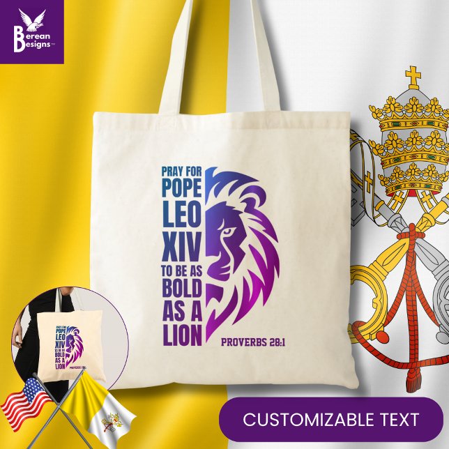 Bolso De Tela POPE LEO XIV Oray Bold León Cristiano Católico (Celebrate the new pope w/ this PRAY FOR POPE LEO XIV bag w/ CUSTOMIZABLE TEXT. Great gift)