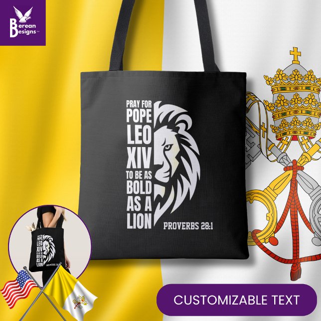 Bolso De Tela POPE LEO XIV Oray Bold León Cristiano Católico (Celebrate the new pope w/ this PRAY FOR POPE LEO XIV bag w/ CUSTOMIZABLE TEXT. Great gift.)