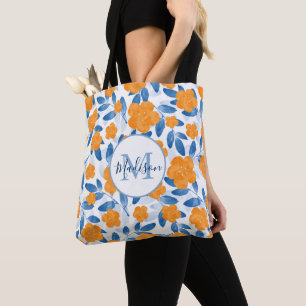 Bolso De Tela Poppies acuarelas y patrón de hojas