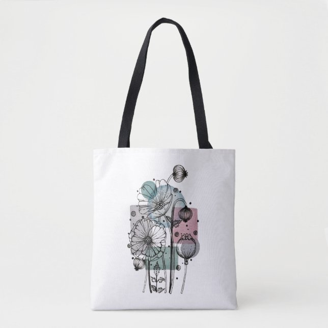Bolso De Tela Poppies Doodle En Tinta Y Acuarela (Anverso)