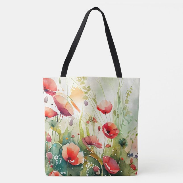 Bolso De Tela Poppies en un campo (Anverso)