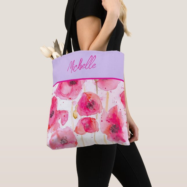 Bolso De Tela Poppy Rojo Poppies Chicas de la pintura acuarela (Detalle)