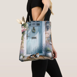 Bolso De Tela Porche floral Cottagecore con gato calico