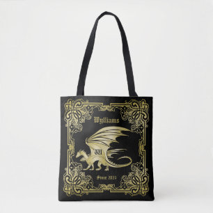 Bolso De Tela Portada tradicional del libro Dragon Monogram Gold