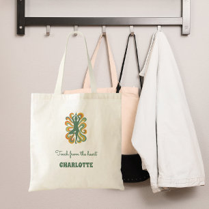 Bolso De Tela Pose de yoga remolinos verde naranja nombre esloga