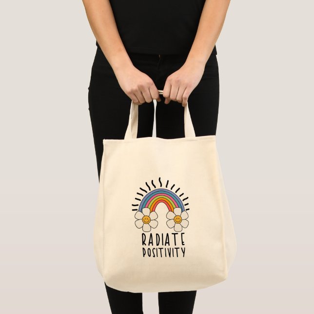 Bolso De Tela Positividad de radiación | Arcoiris y flores de co (Anverso (producto))