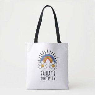 Bolso De Tela Positividad de radiación Arcoiris y flores de co
